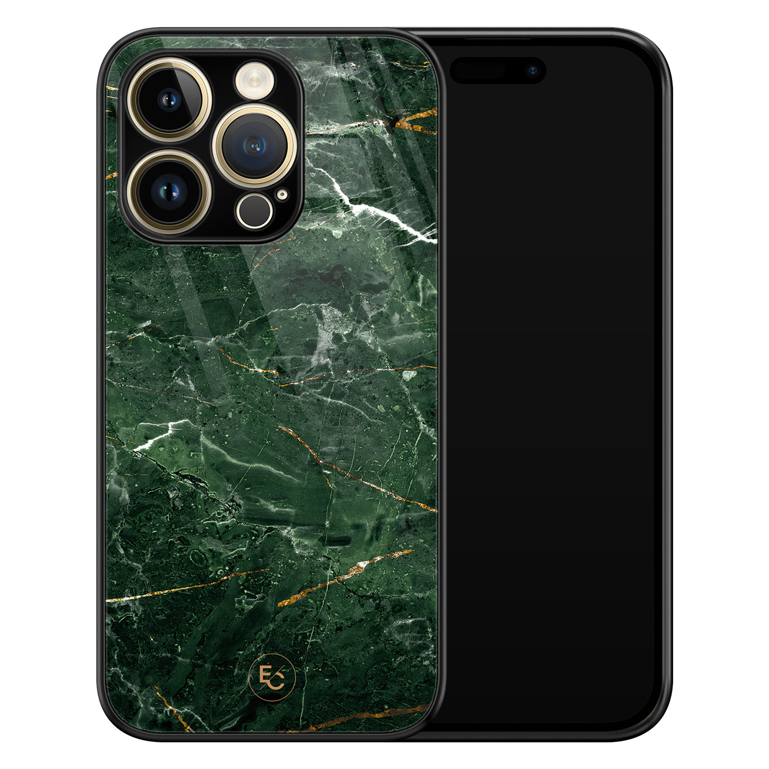 ELLECHIQ iPhone 14 Pro hoesje glas - Marble jade green