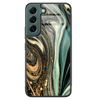 Telefoonhoesje Store Samsung Galaxy S22 hoesje glas - Marble Khaki Swirl