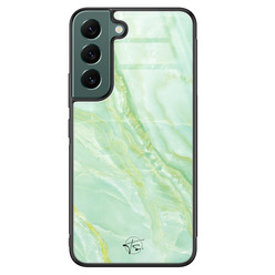 Telefoonhoesje Store Samsung Galaxy S22 hoesje glas - Marmer limegroen