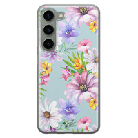 Telefoonhoesje Store Samsung Galaxy S23 siliconen hoesje - Mint bloemen