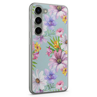 Telefoonhoesje Store Samsung Galaxy S23 siliconen hoesje - Mint bloemen