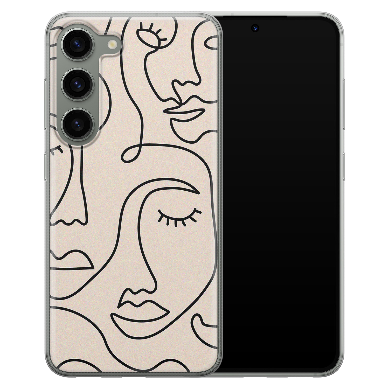 Leuke Telefoonhoesjes Samsung Galaxy S23 siliconen hoesje - Abstract gezicht lijnen