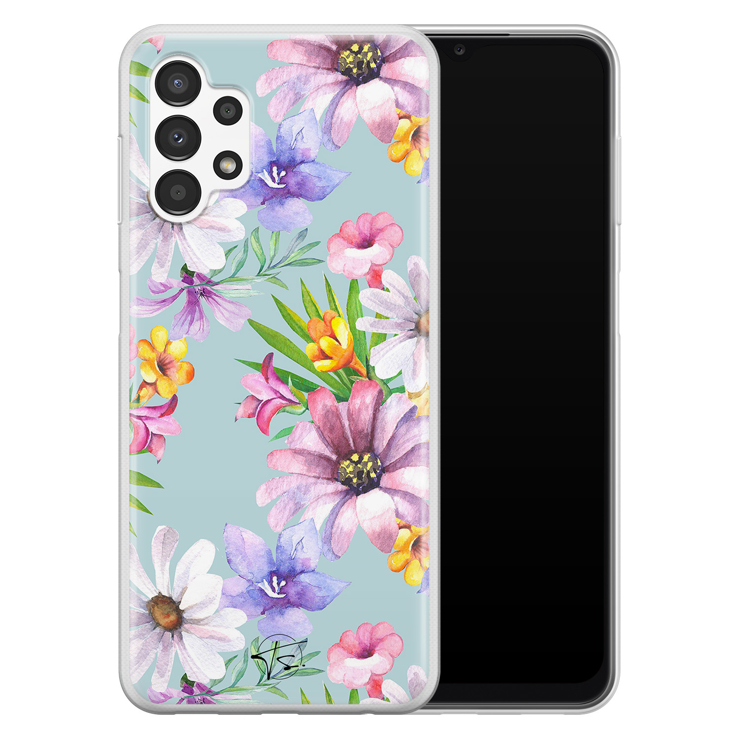 Telefoonhoesje Store Samsung Galaxy A13 4G siliconen hoesje - Mint bloemen