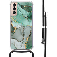 ELLECHIQ Samsung Galaxy S21 hoesje met koord - Groen grijs marmer