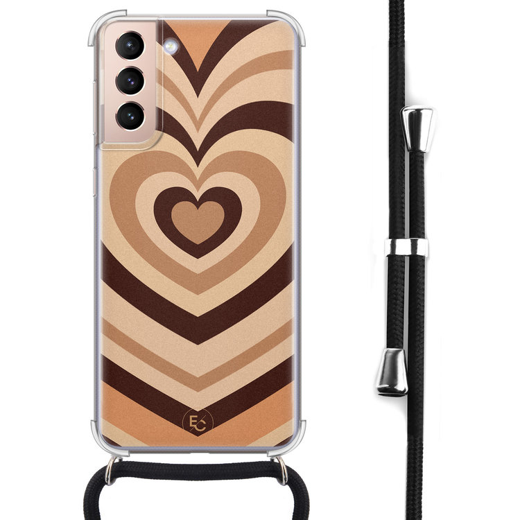 ELLECHIQ Samsung Galaxy S21 hoesje met koord - Hart bruin
