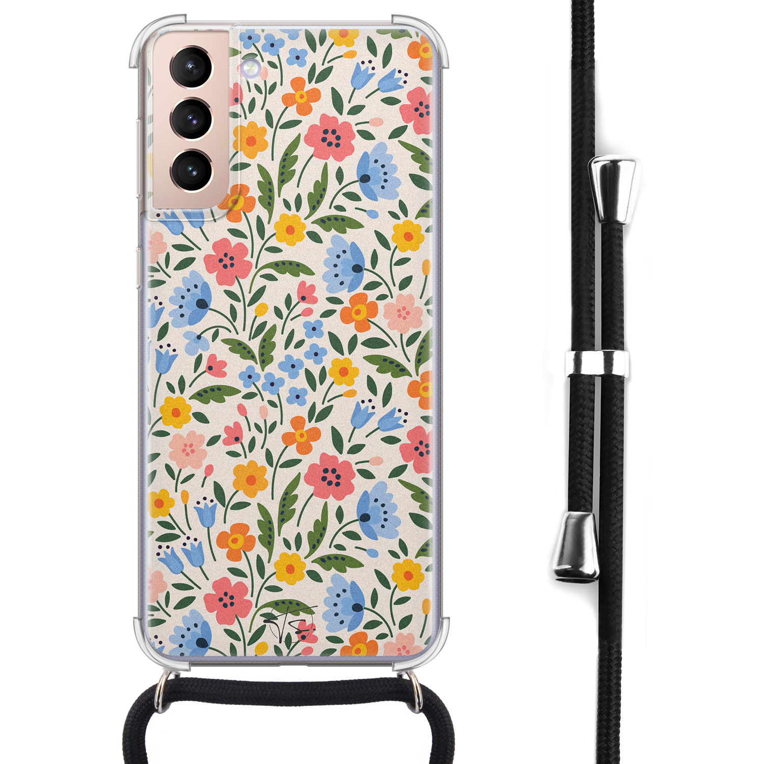 Telefoonhoesje Store Samsung Galaxy S21 hoesje met koord - Romantische bloemen