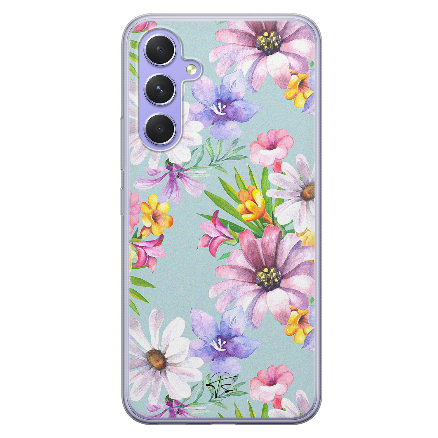 Telefoonhoesje Store Samsung Galaxy A54 siliconen hoesje - Mint bloemen