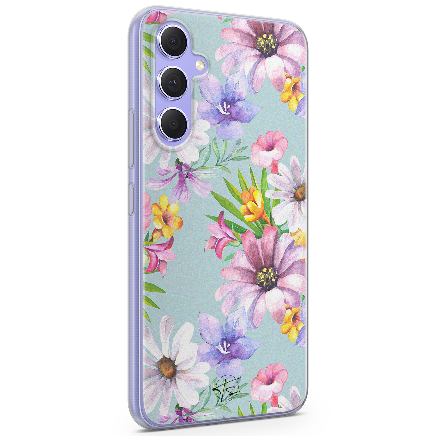 Telefoonhoesje Store Samsung Galaxy A54 siliconen hoesje - Mint bloemen