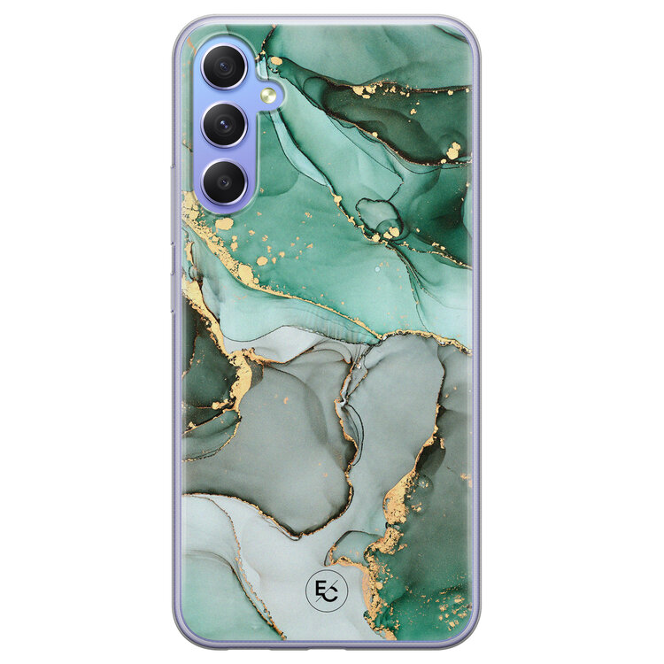 ELLECHIQ Samsung Galaxy A34 siliconen hoesje - Groen grijs marmer