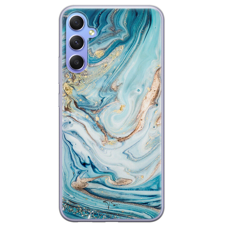 Telefoonhoesje Store Samsung Galaxy A34 siliconen hoesje - Marmer blauw goud