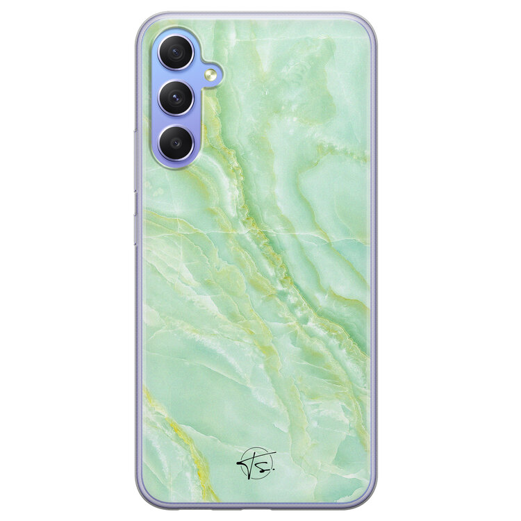 Telefoonhoesje Store Samsung Galaxy A34 siliconen hoesje - Marmer Limegroen
