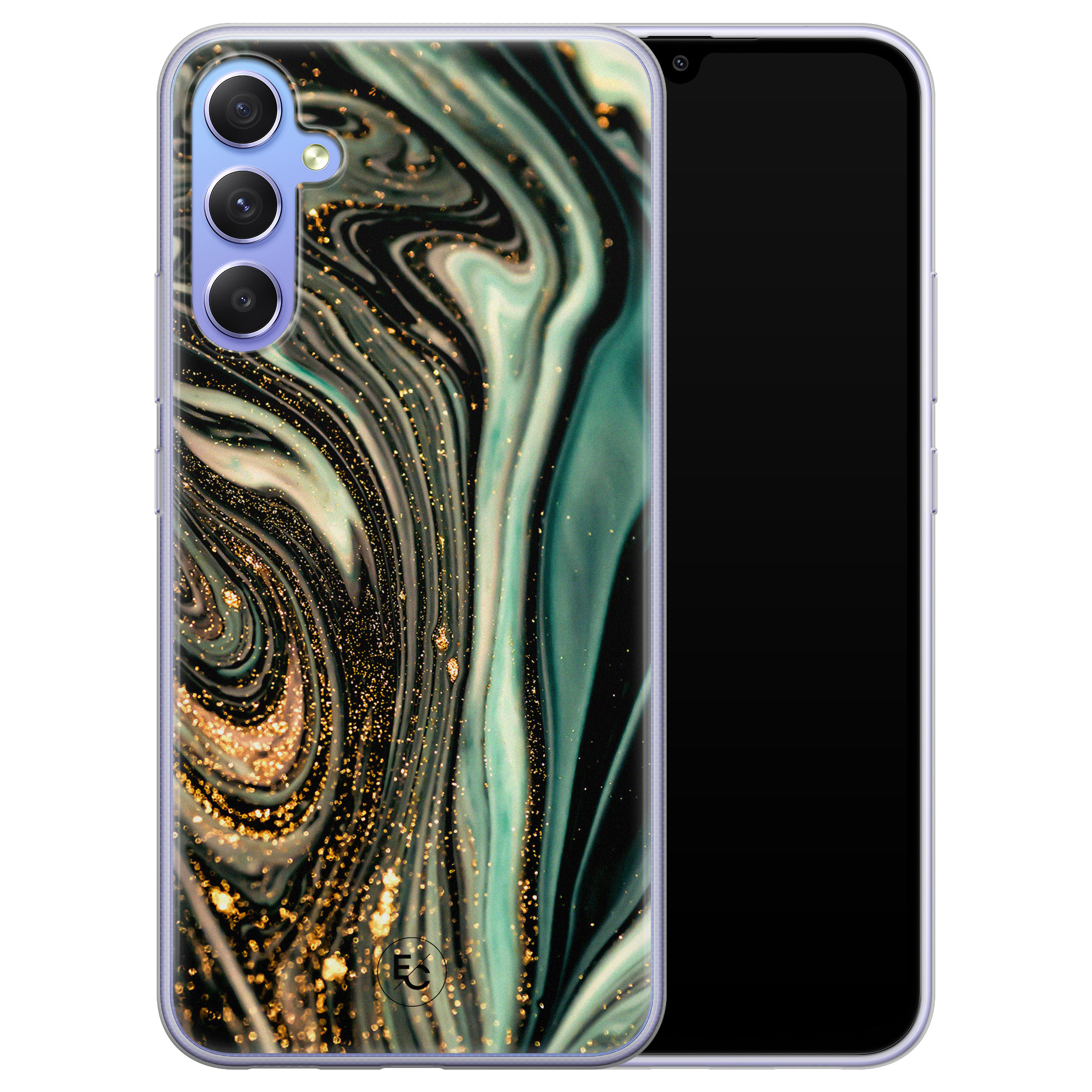 ELLECHIQ Samsung Galaxy A34 siliconen hoesje - Marble Khaki Swirl