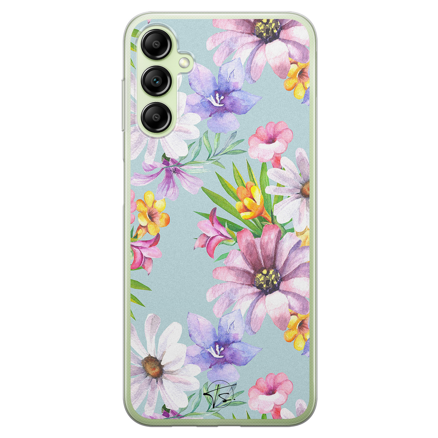Telefoonhoesje Store Samsung Galaxy A14 5G siliconen hoesje - Mint bloemen