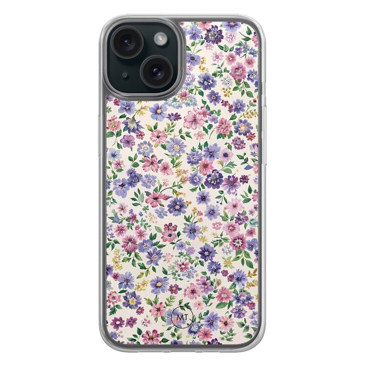Mooie Telefoonhoesjes iPhone 15 hybride hoesje - Purple garden Mooie Telefoonhoesjes iPhone 15 hybride hoesje - Purple garden