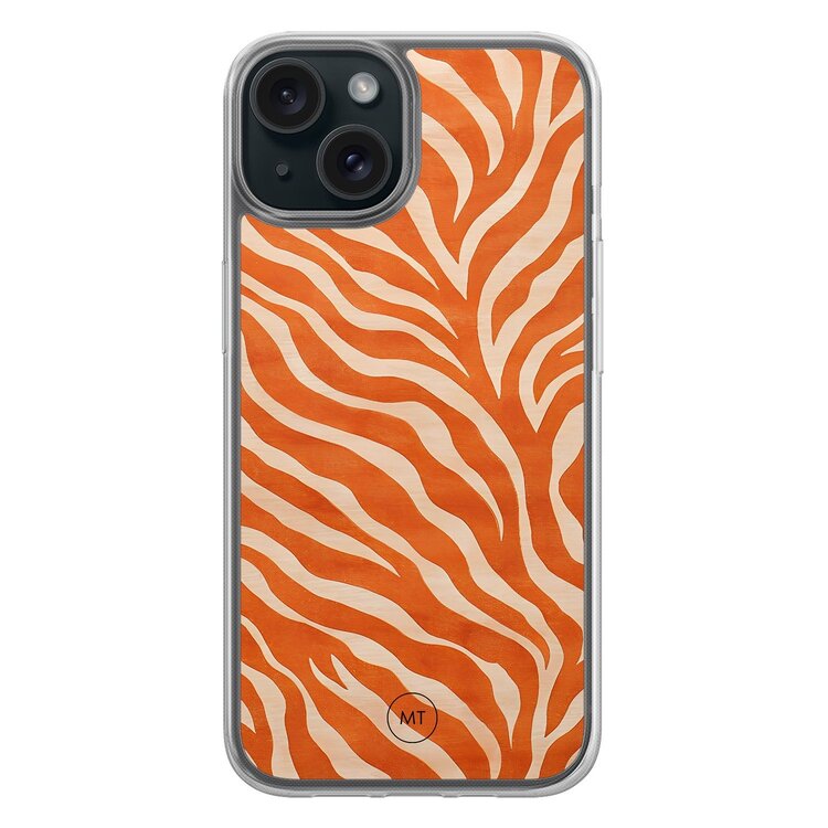 Mooie Telefoonhoesjes iPhone 15 hybride hoesje - Zebra oranje Mooie Telefoonhoesjes iPhone 15 hybride hoesje - Zebra oranje
