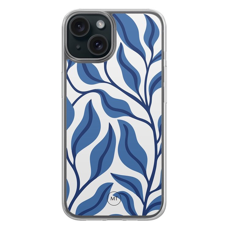 Mooie Telefoonhoesjes iPhone 14 hybride hoesje - Blue leaves