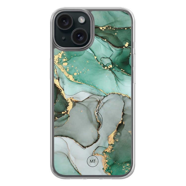 Mooie Telefoonhoesjes iPhone 14 hybride hoesje - Groen grijs marmer