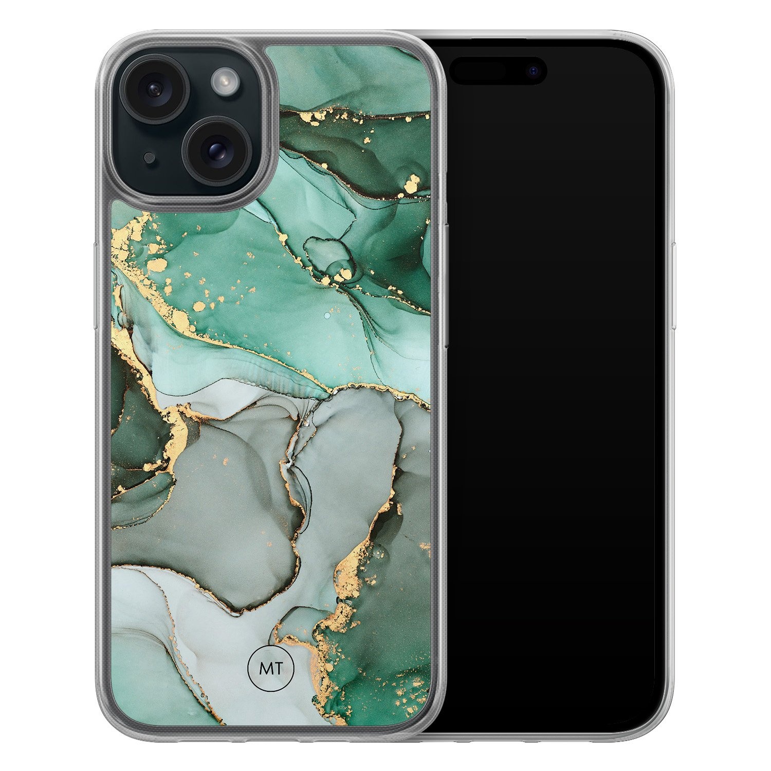 Mooie Telefoonhoesjes iPhone 14 hybride hoesje - Groen grijs marmer