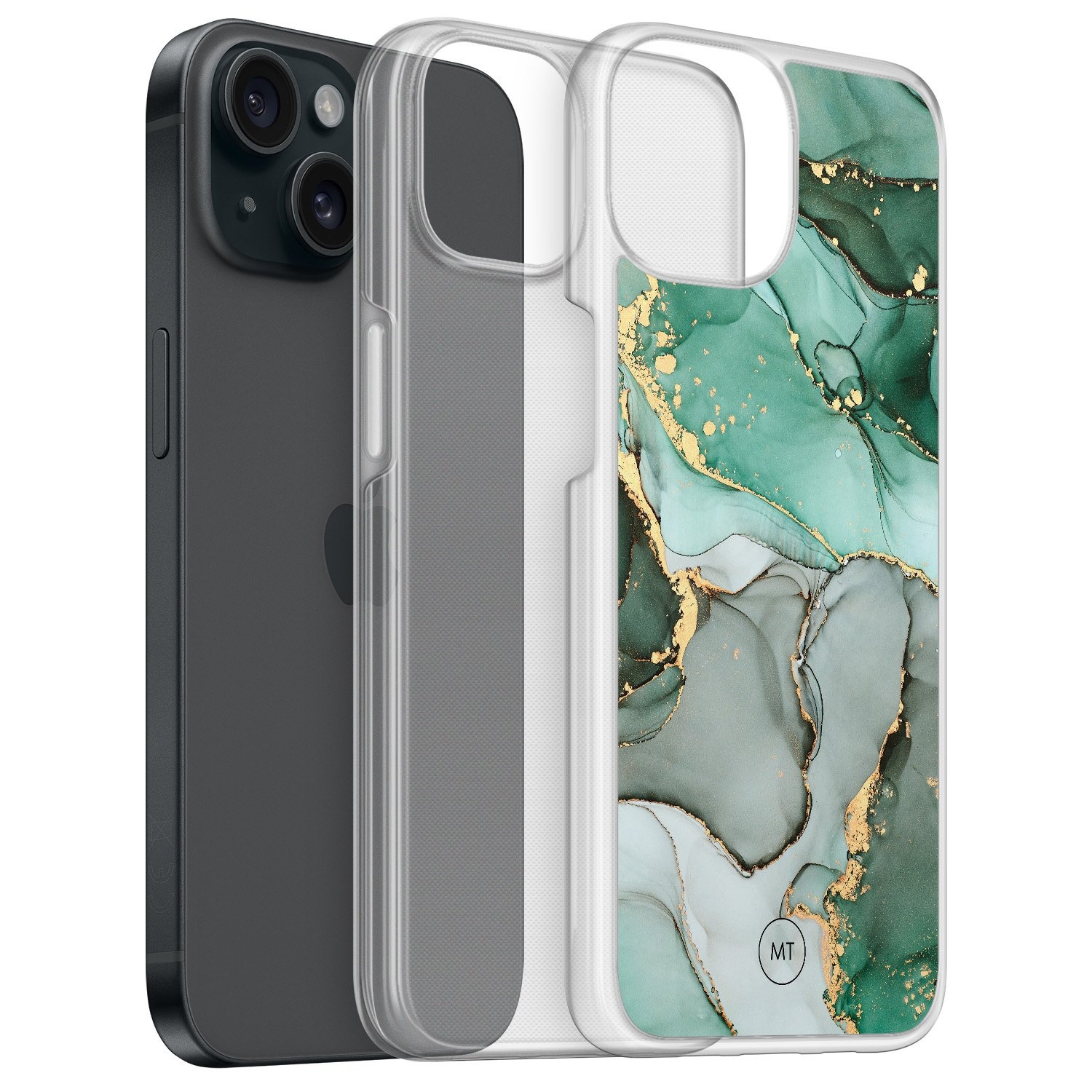 Mooie Telefoonhoesjes iPhone 14 hybride hoesje - Groen grijs marmer