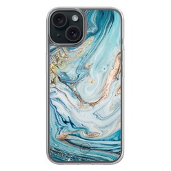Mooie Telefoonhoesjes iPhone 14 hybride hoesje - Marmer blauw goud