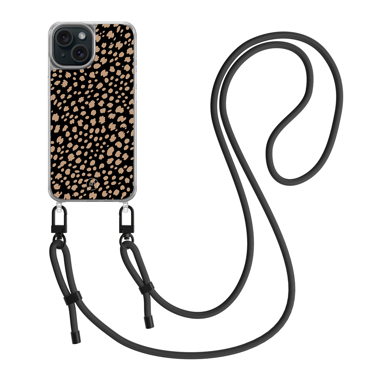 Mooie Telefoonhoesjes iPhone 15 hoesje met zwart koord - Savannah spots