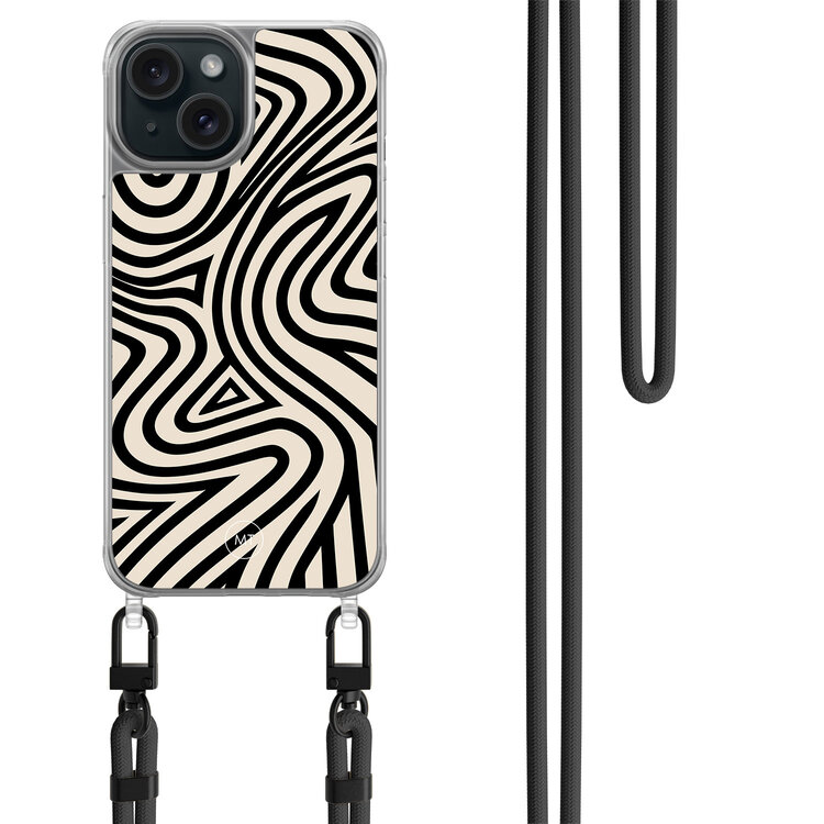 Mooie Telefoonhoesjes iPhone 15 hoesje met zwart koord - Groovy lines