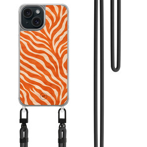 Mooie Telefoonhoesjes iPhone 15 hoesje met zwart koord - Zebra oranje