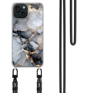 Mooie Telefoonhoesjes iPhone 15 hoesje met zwart koord - Marble mist