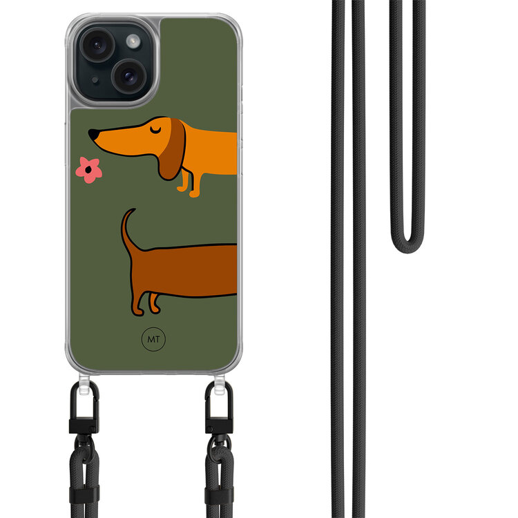 Mooie Telefoonhoesjes iPhone 15 hoesje met zwart koord - Sausage stroll