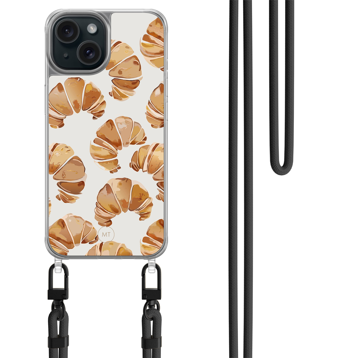 Mooie Telefoonhoesjes iPhone 15 hoesje met zwart koord - Croissant