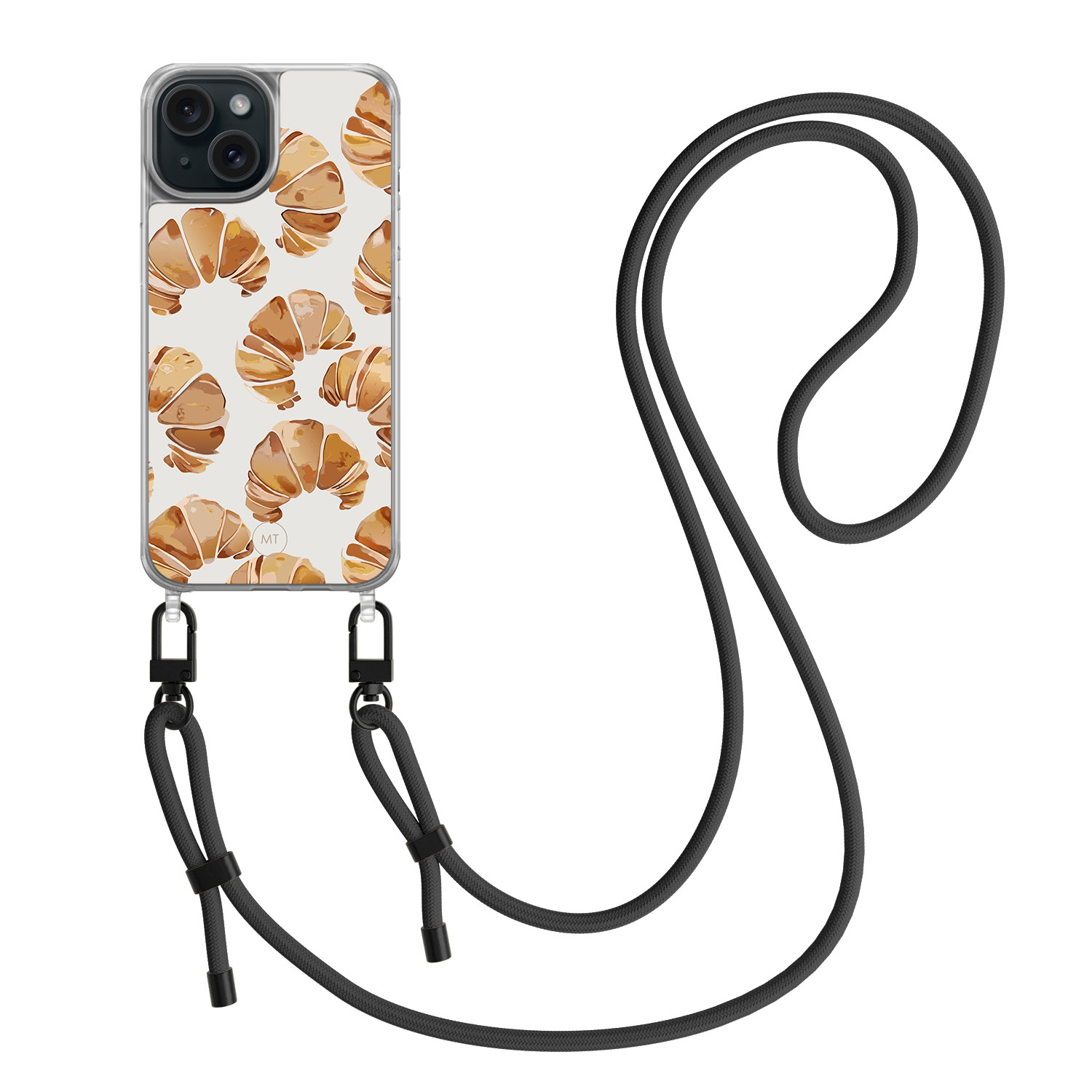 Mooie Telefoonhoesjes iPhone 15 hoesje met zwart koord - Croissant
