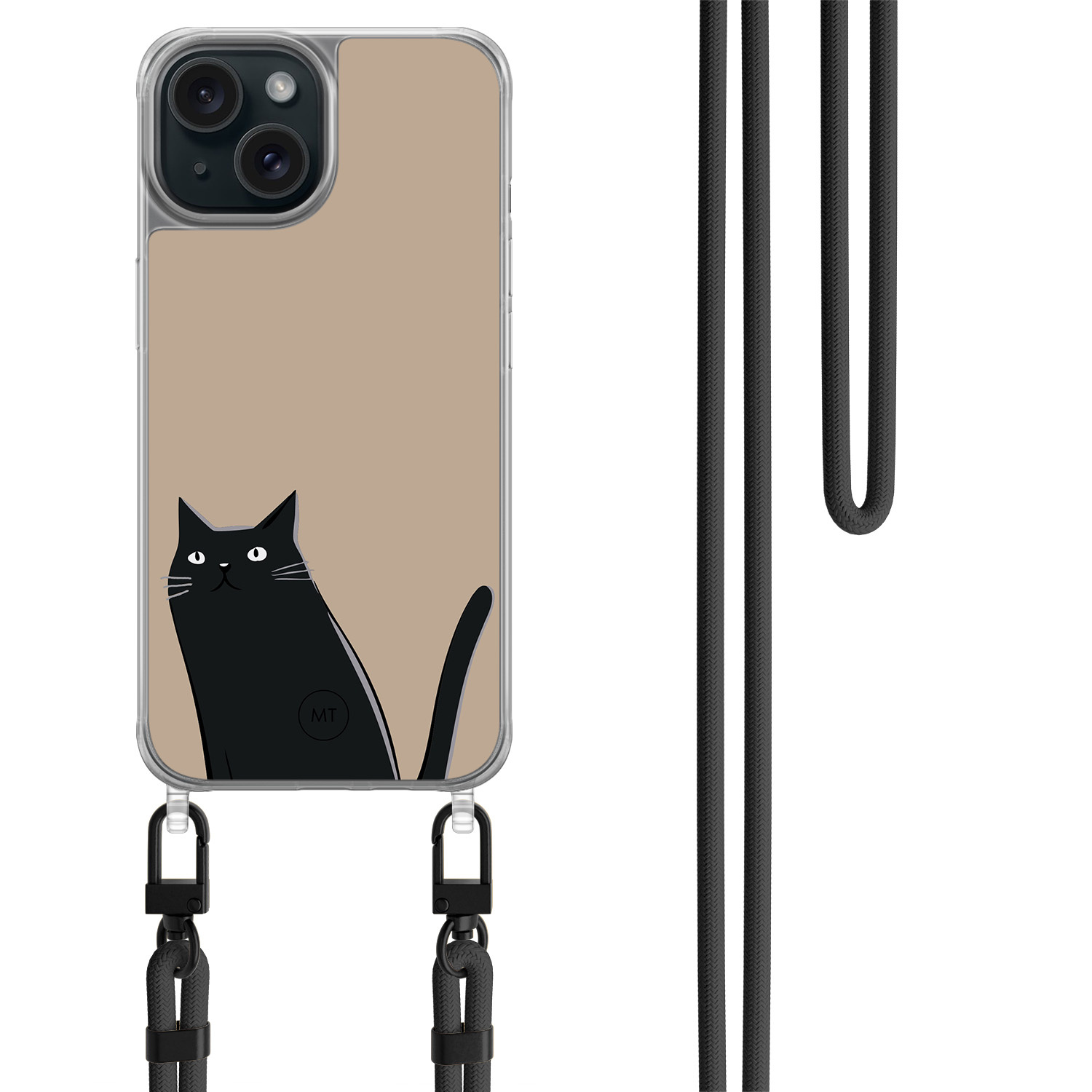 Mooie Telefoonhoesjes iPhone 15 hoesje met zwart koord - Purrflectly
