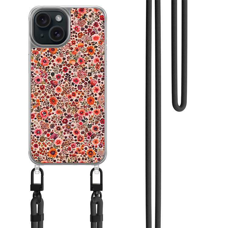 Mooie Telefoonhoesjes iPhone 14 hoesje met zwart koord - Vintage floral