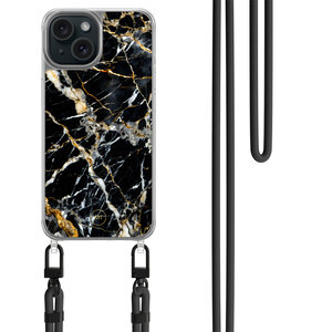 Mooie Telefoonhoesjes iPhone 14 hoesje met zwart koord - Black marble elegance