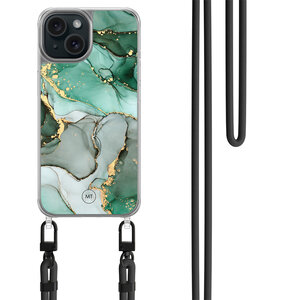 Mooie Telefoonhoesjes iPhone 14 hoesje met zwart koord - Groen grijs marmer