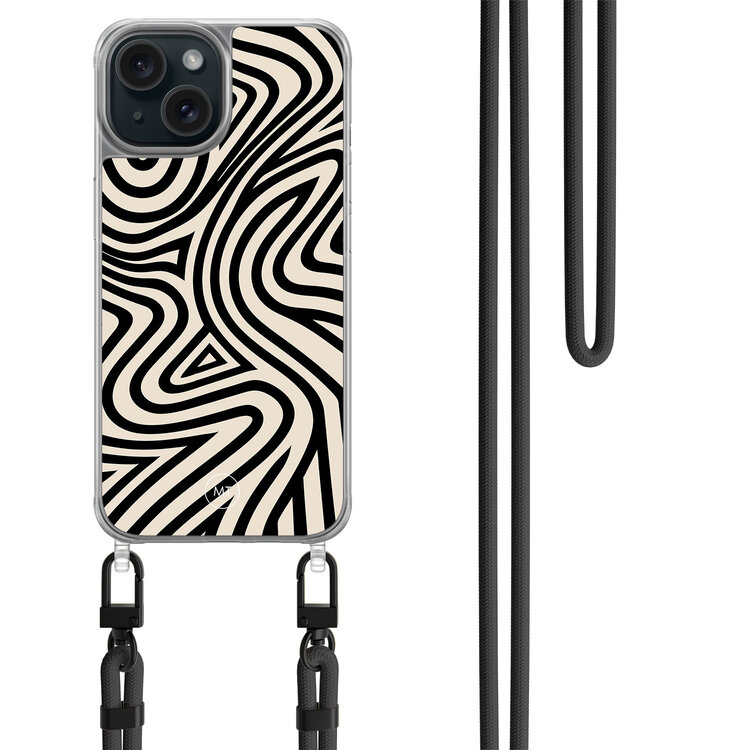 Mooie Telefoonhoesjes iPhone 14 hoesje met zwart koord - Groovy lines