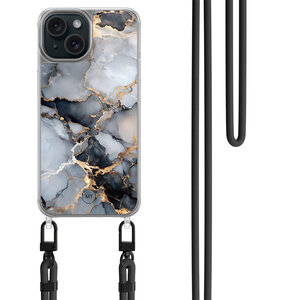 Mooie Telefoonhoesjes iPhone 14 hoesje met zwart koord - Marble mist