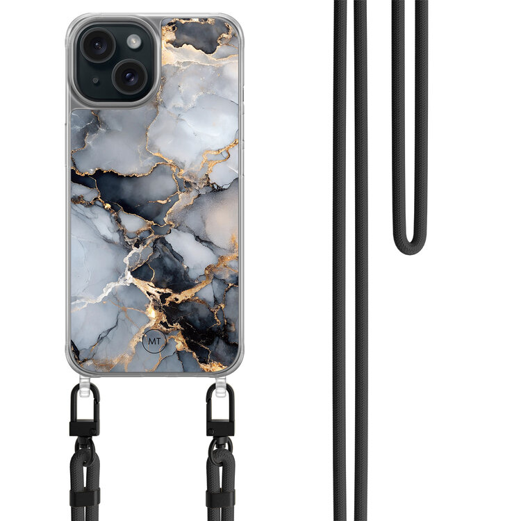 Mooie Telefoonhoesjes iPhone 14 hoesje met zwart koord - Marble mist