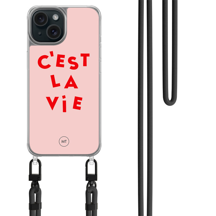 Mooie Telefoonhoesjes iPhone 14 hoesje met zwart koord - C'est la vie
