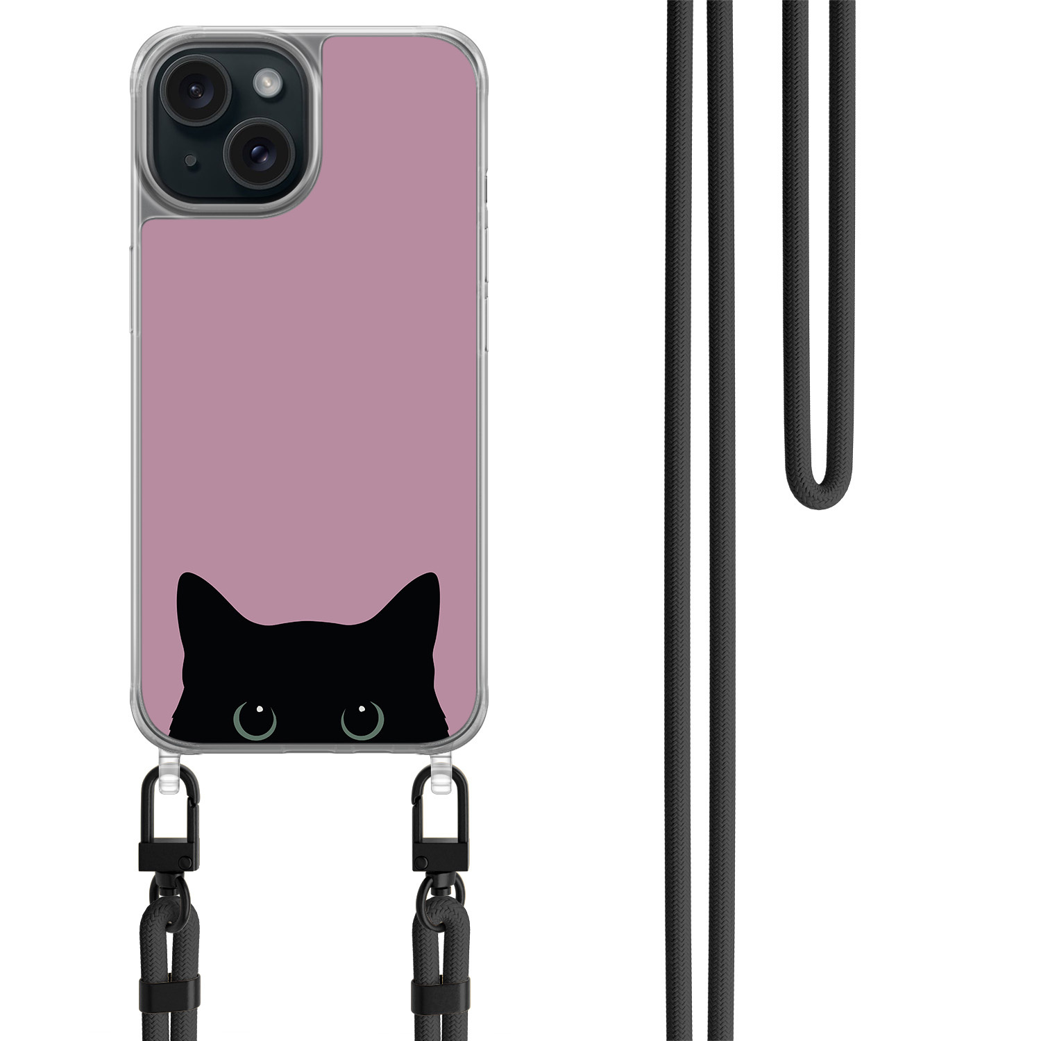 Mooie Telefoonhoesjes iPhone 14 hoesje met zwart koord - Zwarte kat