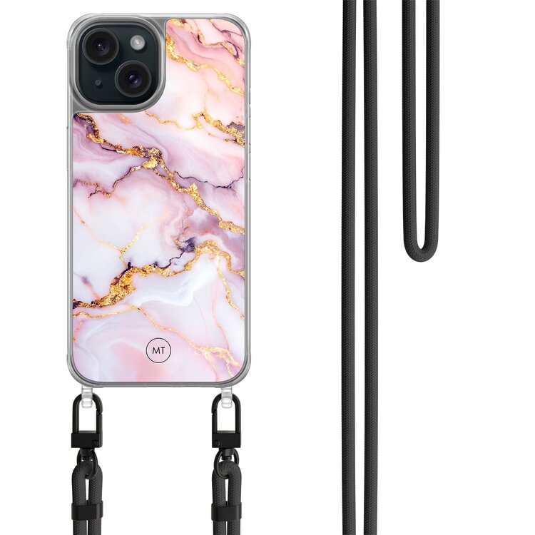 Mooie Telefoonhoesjes iPhone 13 hoesje met zwart koord - Marble pink