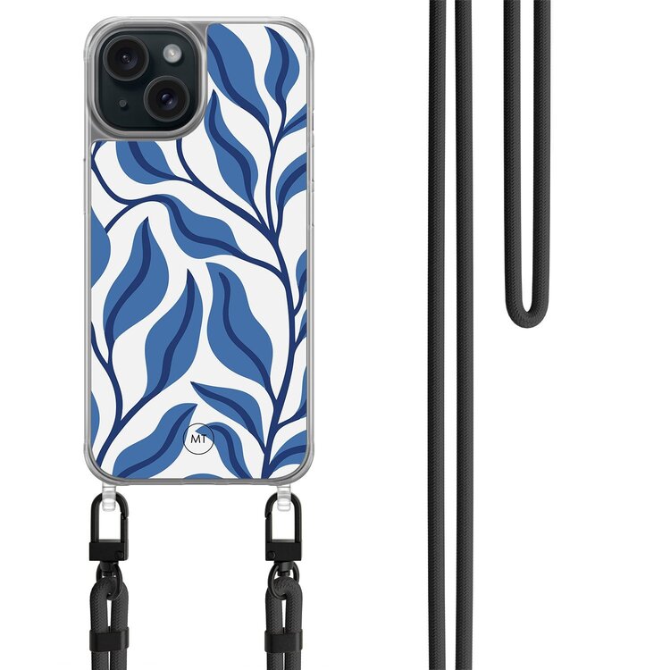 Mooie Telefoonhoesjes iPhone 13 hoesje met zwart koord - Blue leaves