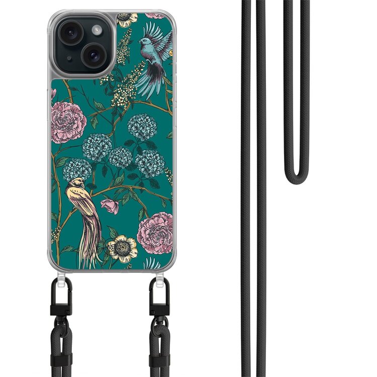 Mooie Telefoonhoesjes iPhone 13 hoesje met zwart koord - Bloomy birds