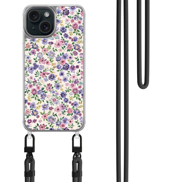 Mooie Telefoonhoesjes iPhone 13 hoesje met zwart koord - Purple garden