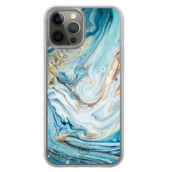 Mooie Telefoonhoesjes iPhone 12 (Pro) hybride hoesje - Marmer blauw goud