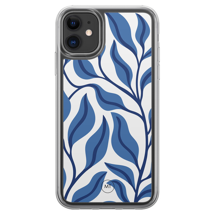 Mooie Telefoonhoesjes iPhone 11 hybride hoesje - Blue leaves