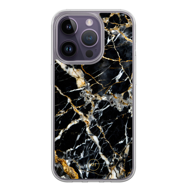 Mooie Telefoonhoesjes iPhone 15 Pro hybride hoesje - Black marble elegance
