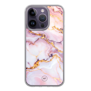 Mooie Telefoonhoesjes iPhone 15 Pro hybride hoesje - Marble pink