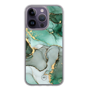 Mooie Telefoonhoesjes iPhone 15 Pro hybride hoesje - Groen grijs marmer