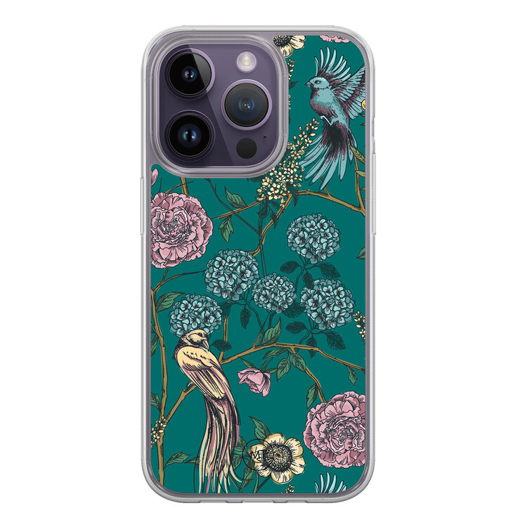 Mooie Telefoonhoesjes iPhone 15 Pro hybride hoesje - Bloomy birds